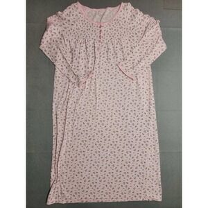 Secret Fantasies Pink Floral Smocked Nightgown 3/4 Sleeve Size Large Sleepwear